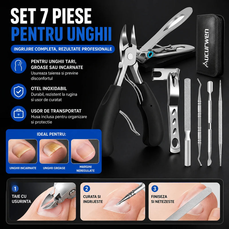 Set 7 piese tăiat unghii tari | Aucurwen